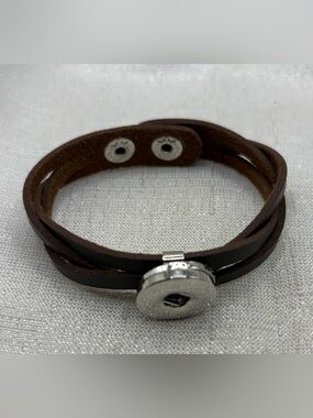 Brown Braided Leather Snap Button Bracelet - Hold 18mm/20mm Charms